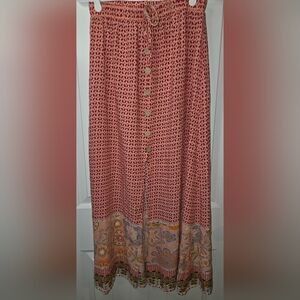 Luukse Bohemian Colorful Split Front Maxi Skirt Elastic Waist Drawstring Tie L ❤